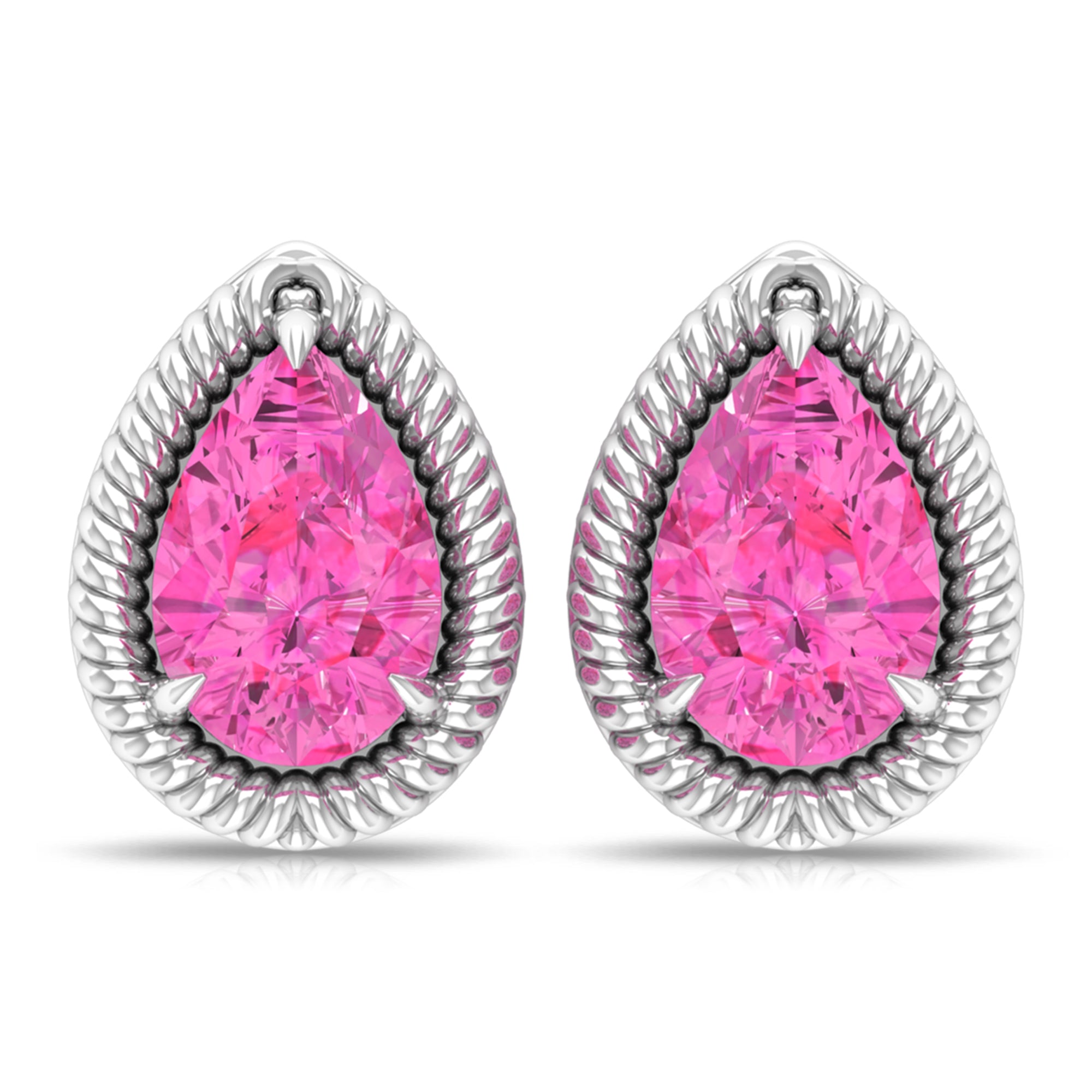 Pear Cut Pink Sapphire Solitaire Stud Earrings in Rope Frame Pink Sapphire - ( AAA ) - Quality - Rosec Jewels