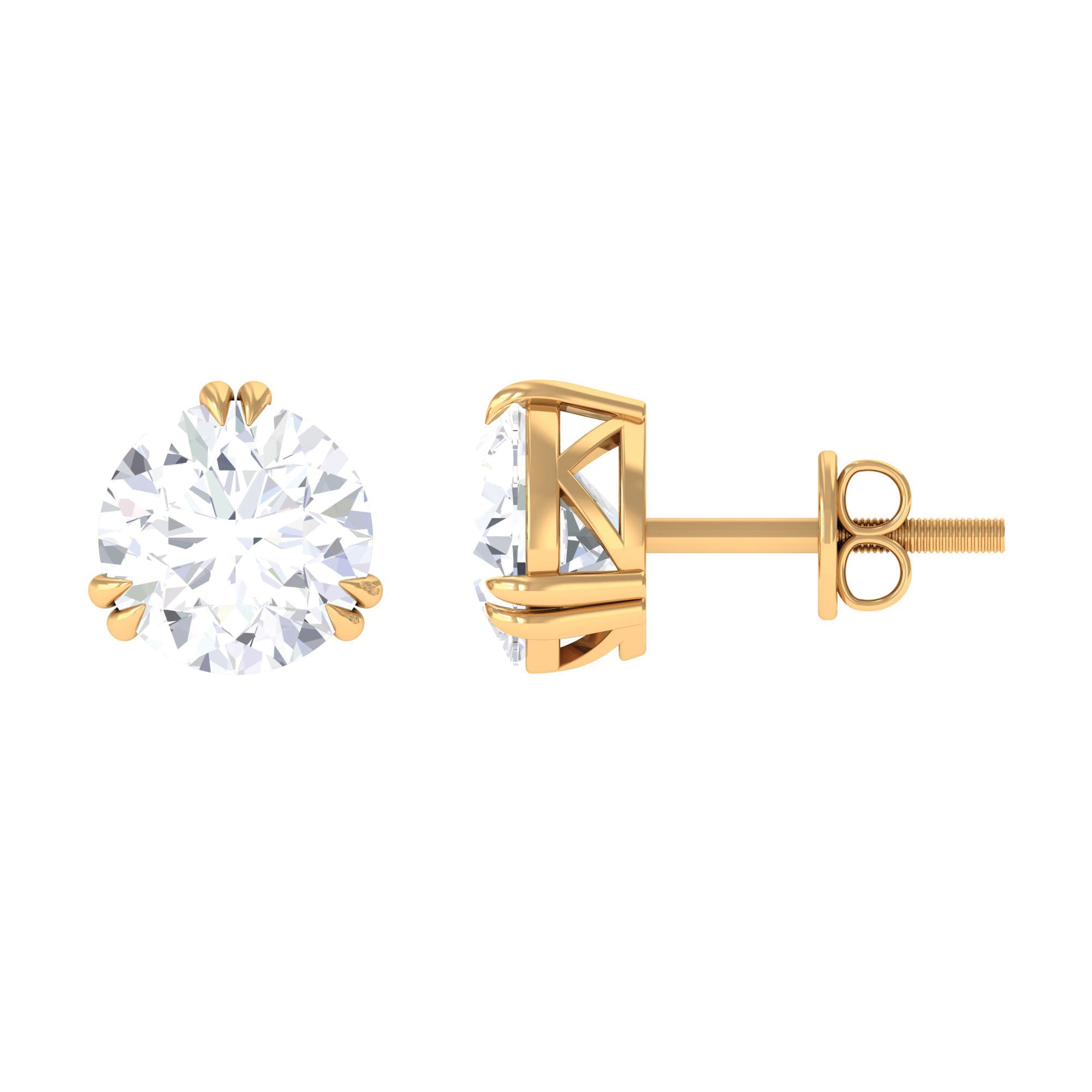 Round Shape Moissanite Solitaire Stud Earrings in Gold Moissanite - ( D-VS1 ) - Color and Clarity - Rosec Jewels