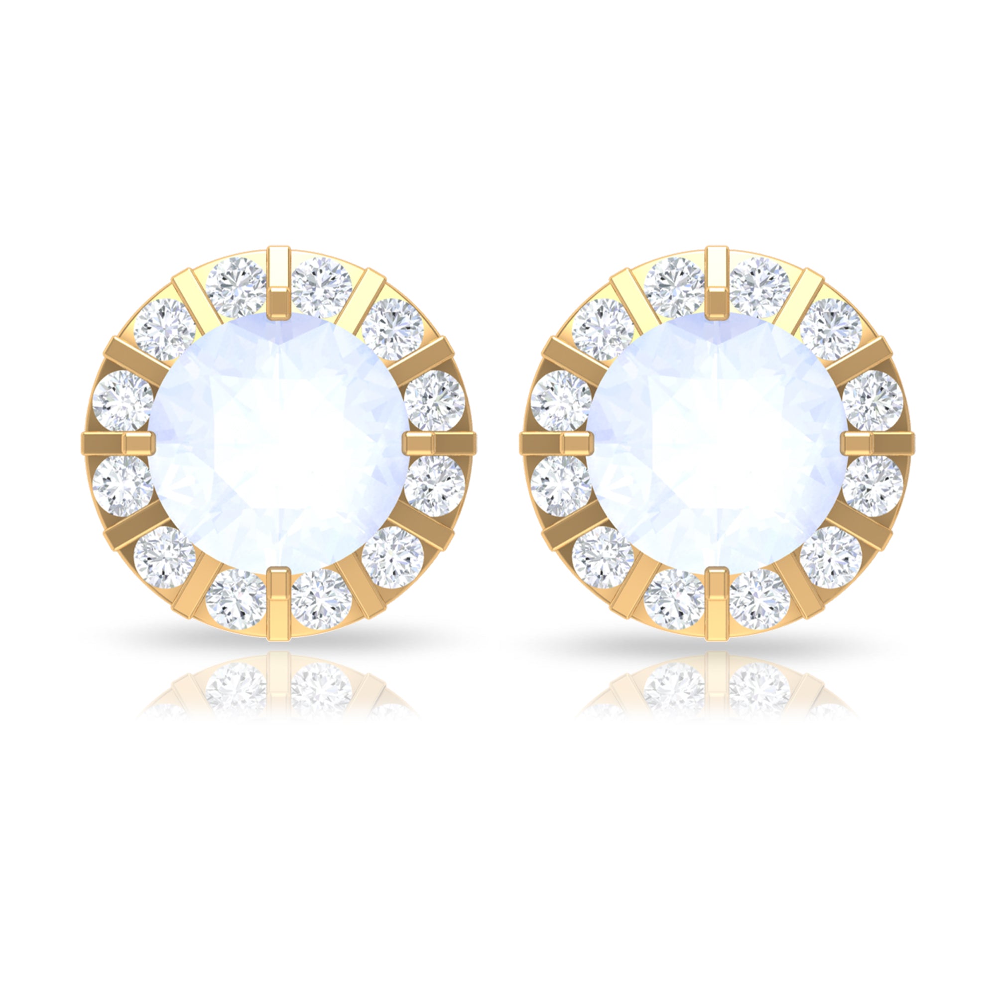 3/4 CT Antique Moonstone and Diamond Stud Earrings Moonstone - ( AAA ) - Quality - Rosec Jewels