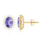 Real Oval Tanzanite and Diamond Halo Stud Earrings Tanzanite - ( AAA ) - Quality - Rosec Jewels