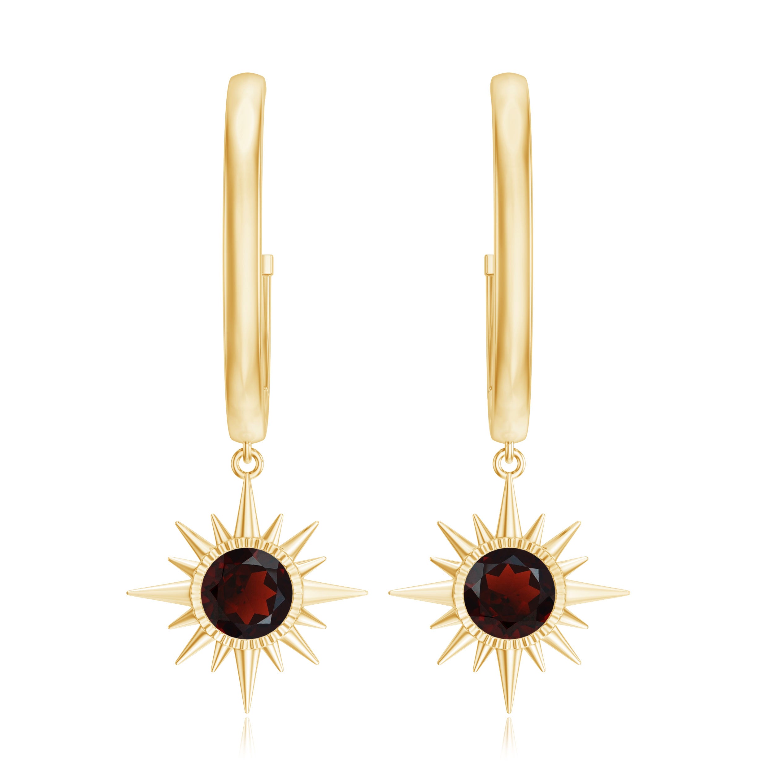 3/4 CT Milgrain Bezel Set Garnet Sunburst Drop Hoop Earrings Garnet - ( AAA ) - Quality - Rosec Jewels