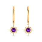 Milgrain Bezel Set Amethyst Sunburst Hoop Drop Earrings Amethyst - ( AAA ) - Quality - Rosec Jewels