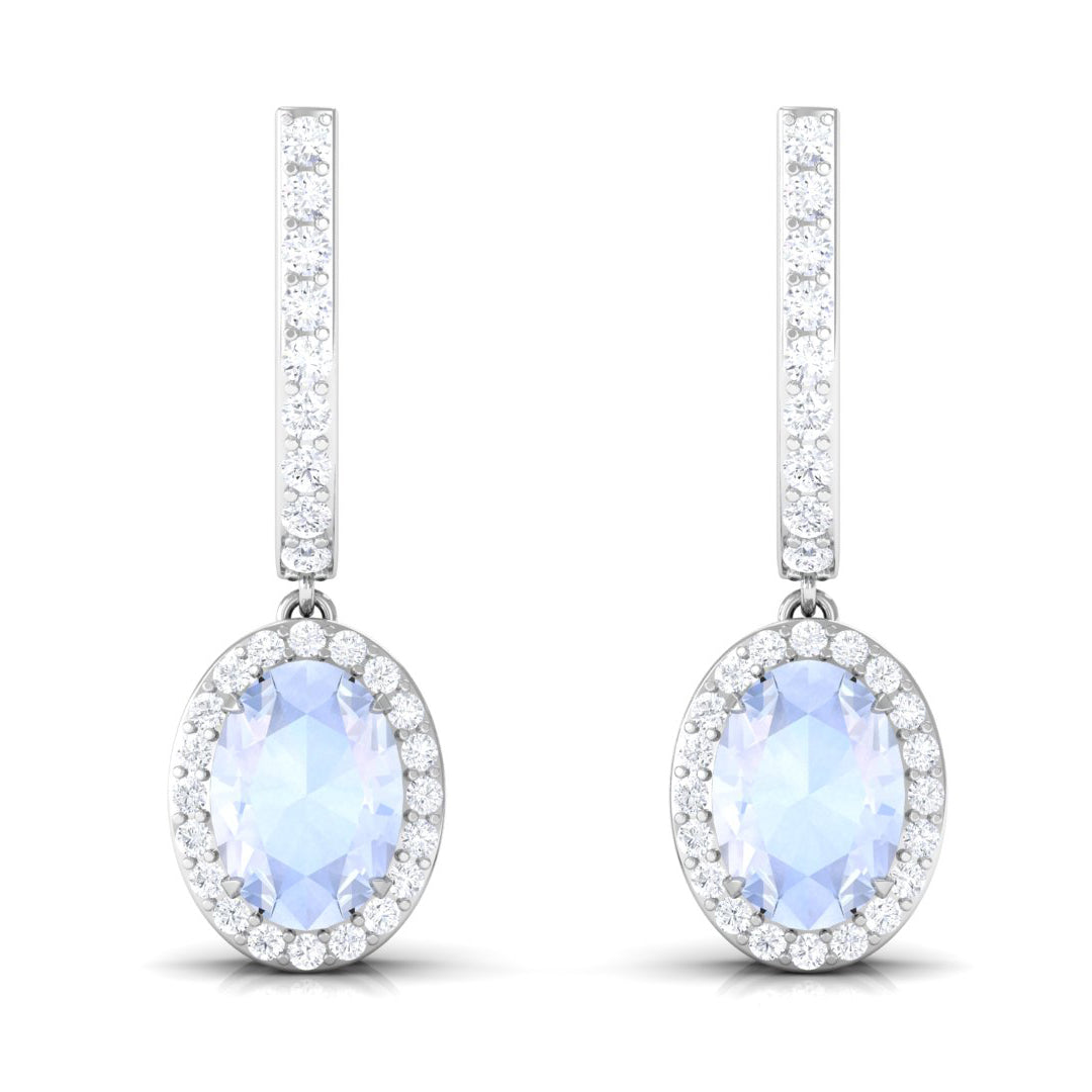 2.75 CT Claw Set Moonstone and Diamond Drop Hoop Earrings Moonstone - ( AAA ) - Quality - Rosec Jewels