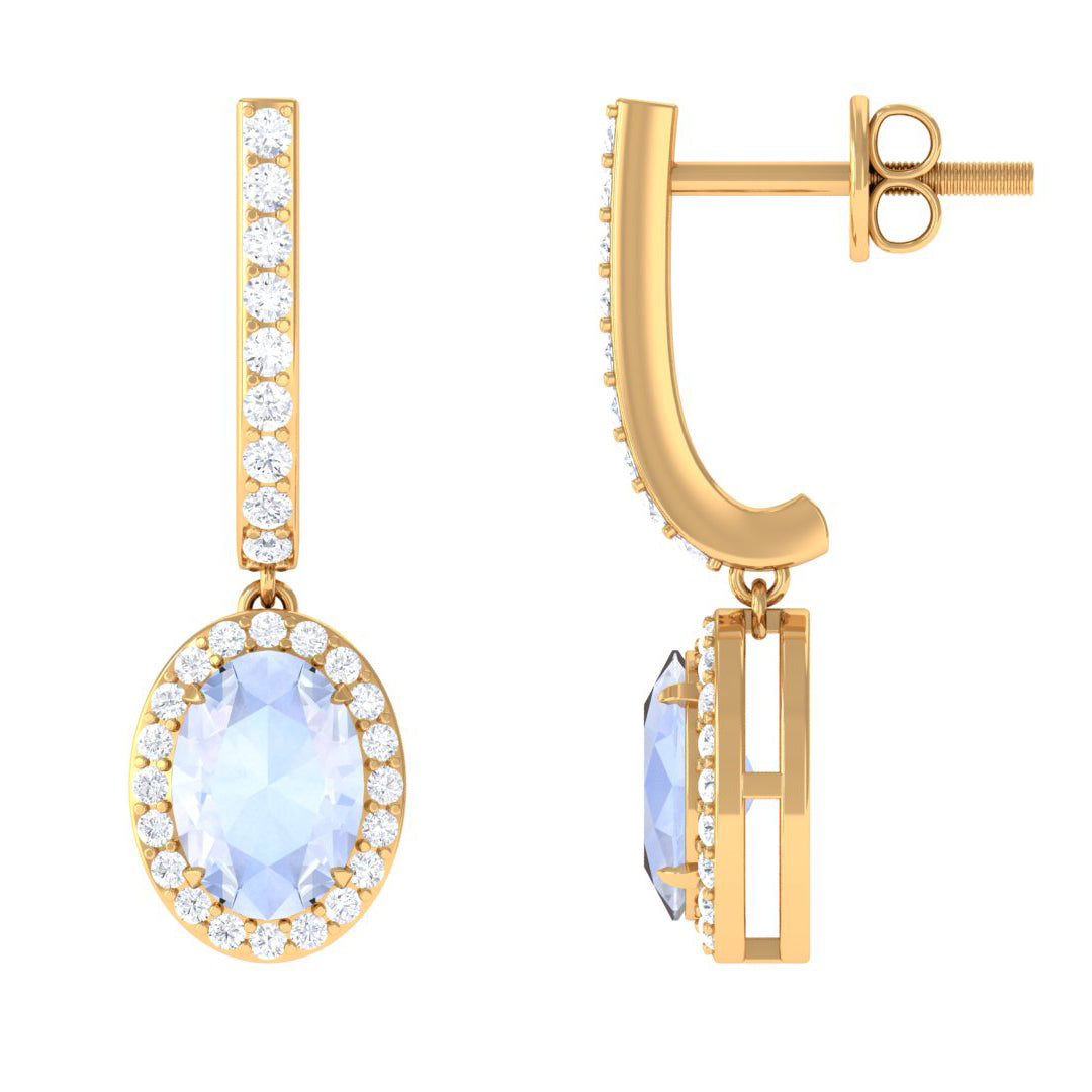 2.75 CT Claw Set Moonstone and Diamond Drop Hoop Earrings Moonstone - ( AAA ) - Quality - Rosec Jewels