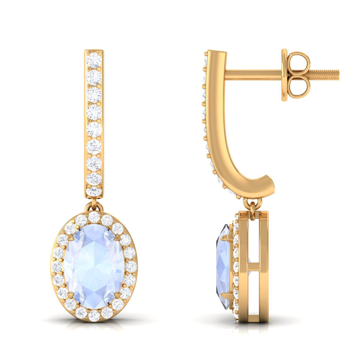 2.75 CT Claw Set Moonstone and Diamond Drop Hoop Earrings Moonstone - ( AAA ) - Quality - Rosec Jewels