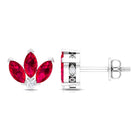 Marquise Cut Lab Grown Ruby Flower Stud Earrings with Diamond Lab Created Ruby - ( AAAA ) - Quality - Rosec Jewels