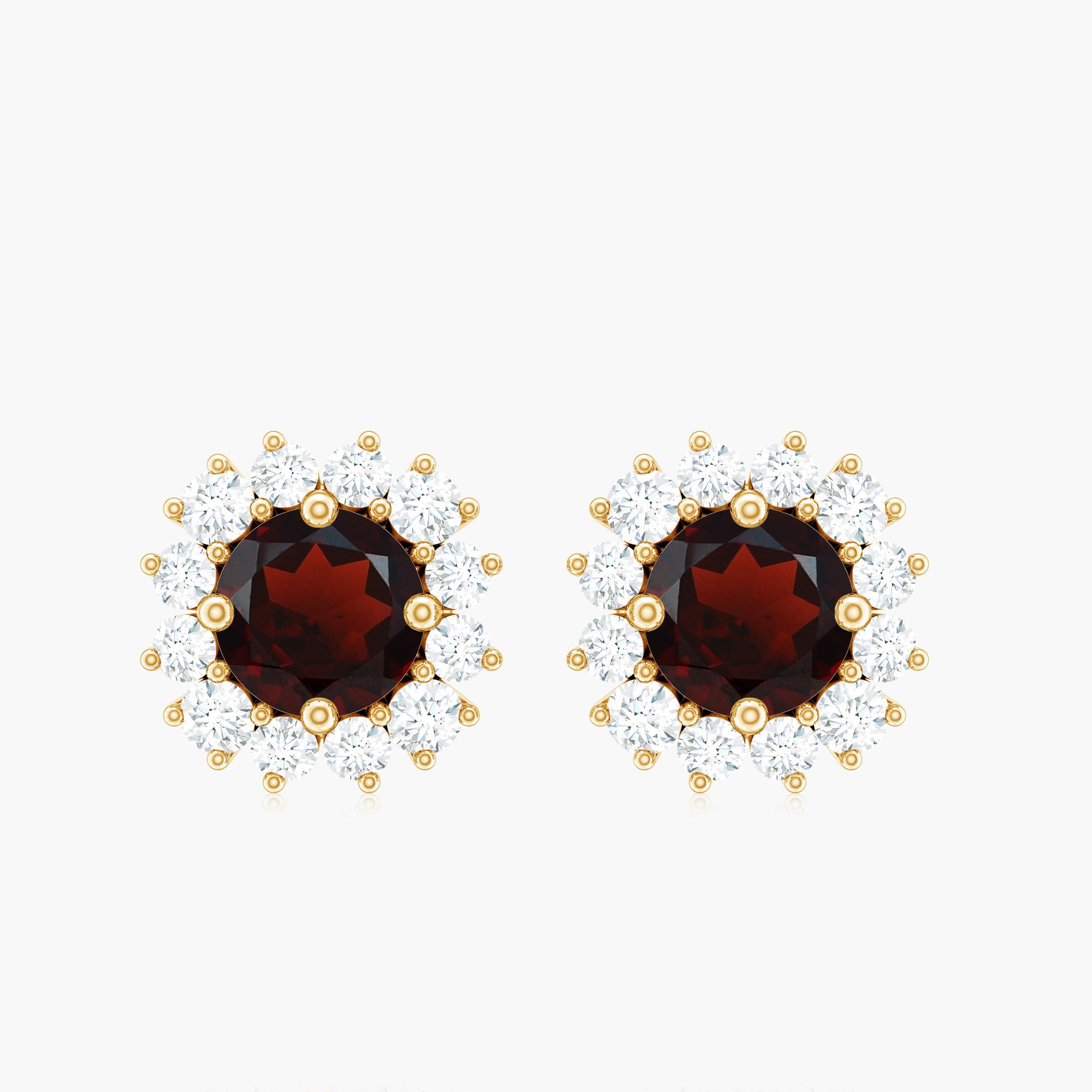 1 CT Garnet and Diamond Halo Stud Earrings Garnet - ( AAA ) - Quality - Rosec Jewels