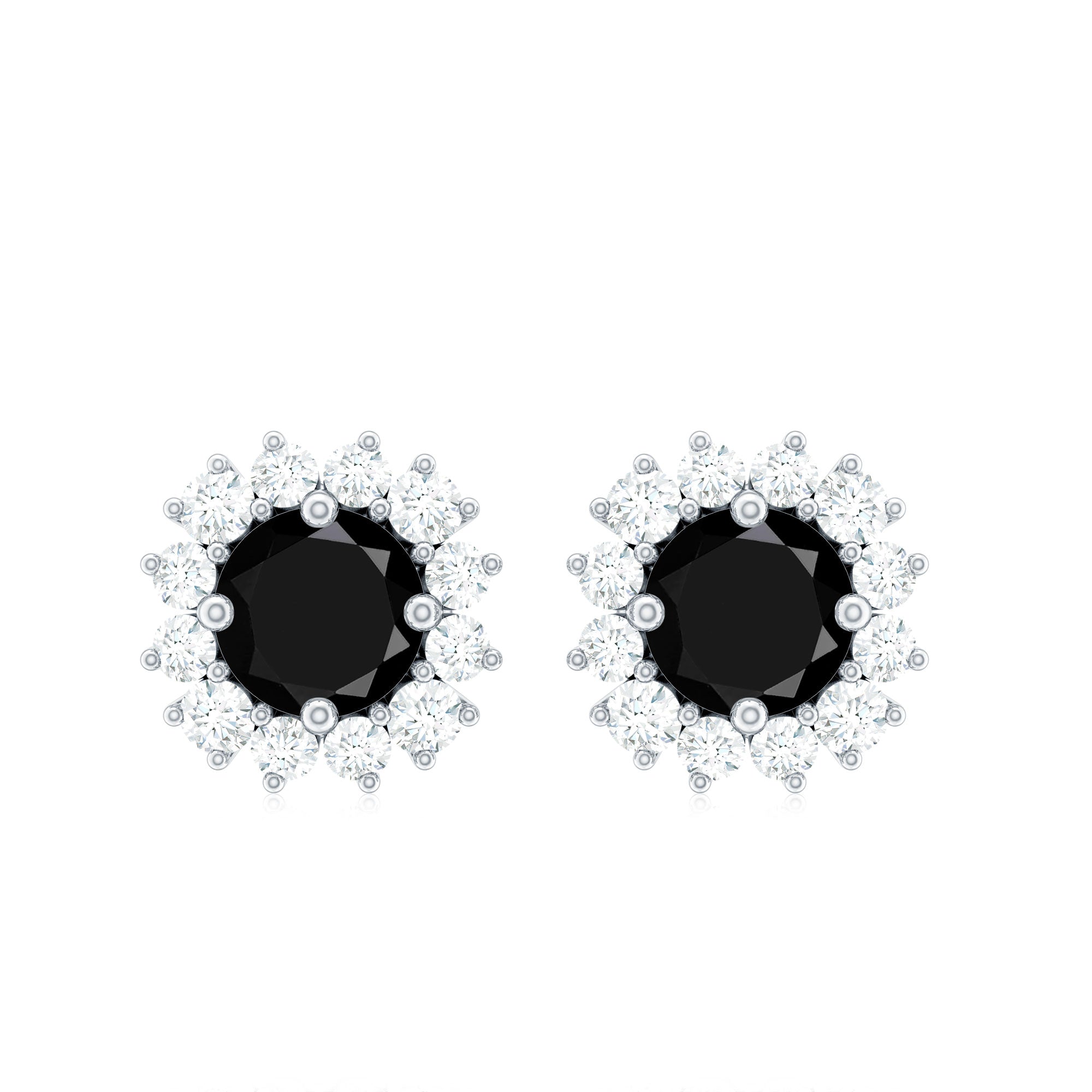 Created Black Diamond Classic Halo Stud Earrings with Diamond Lab Created Black Diamond - ( AAAA ) - Quality - Rosec Jewels