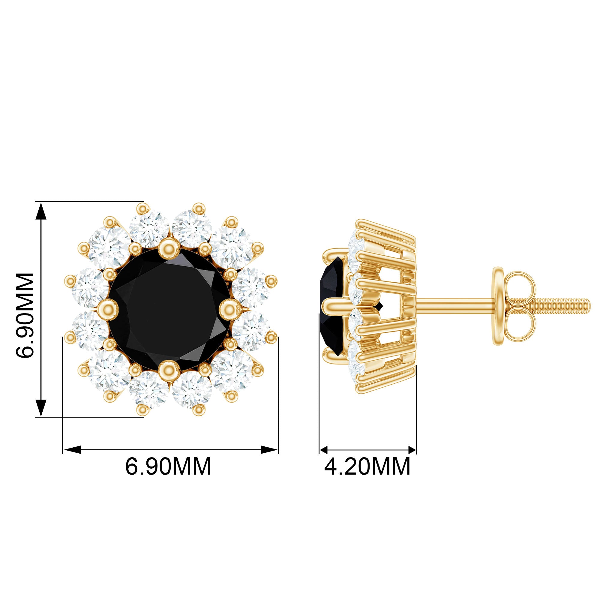 Created Black Diamond Classic Halo Stud Earrings with Diamond Lab Created Black Diamond - ( AAAA ) - Quality - Rosec Jewels