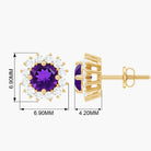 Round Amethyst Classic Stud Earring with Diamond Halo Amethyst - ( AAA ) - Quality - Rosec Jewels