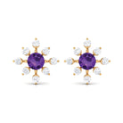 Minimal Amethyst Snowflake Stud Earrings with Diamond Amethyst - ( AAA ) - Quality - Rosec Jewels