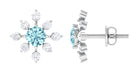 Minimal Snowflake Stud Earrings with Aquamarine and Diamond Aquamarine - ( AAA ) - Quality - Rosec Jewels