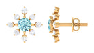 Minimal Snowflake Stud Earrings with Aquamarine and Diamond Aquamarine - ( AAA ) - Quality - Rosec Jewels