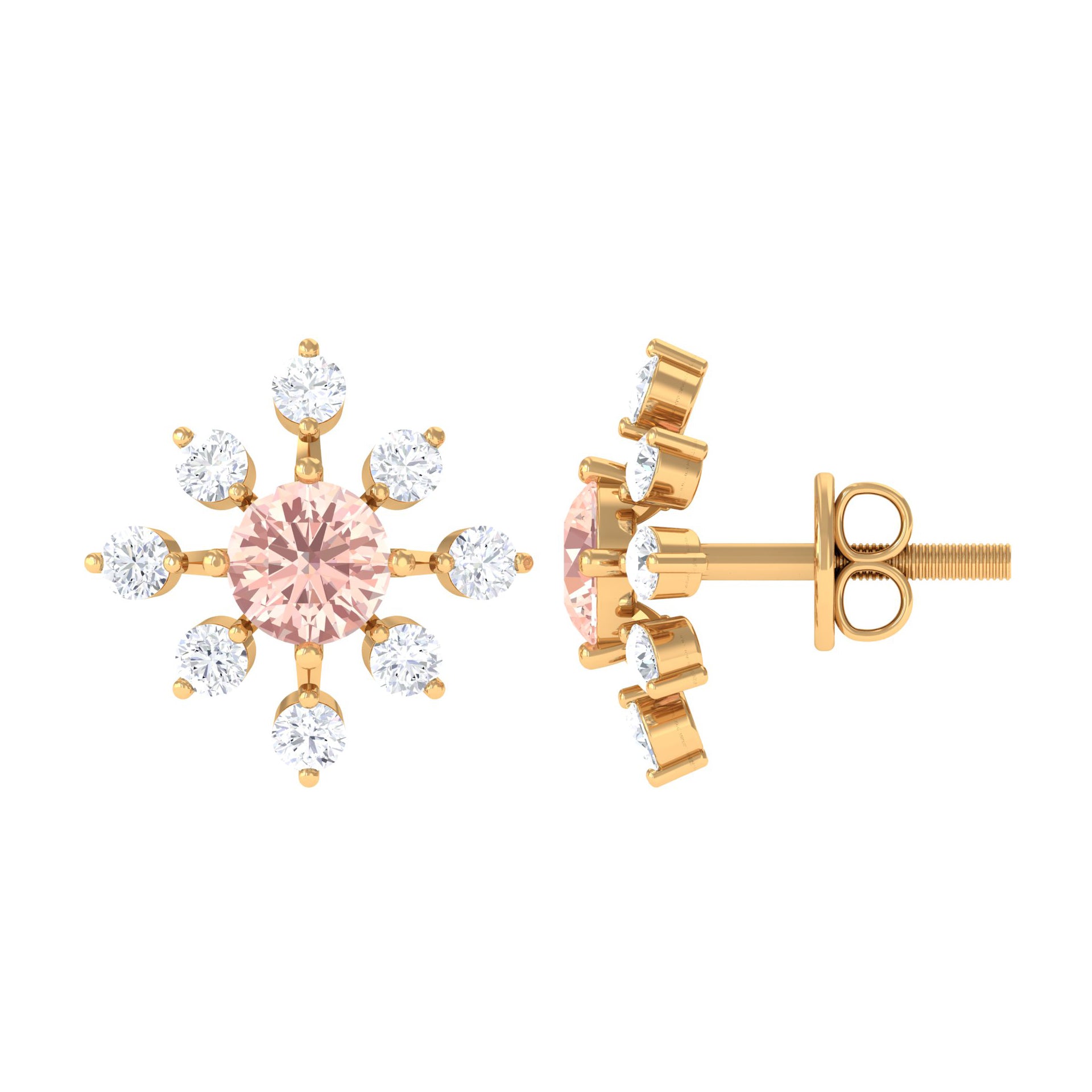 1 CT Morganite Flower Stud Earrings with Diamond Morganite - ( AAA ) - Quality - Rosec Jewels