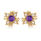 1/2 CT Round Shape Amethyst and Diamond Sunburst Stud Earrings Amethyst - ( AAA ) - Quality - Rosec Jewels