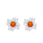 1/2 CT Round Shape Fire Opal and Diamond Sunburst Stud Earrings Fire Opal - ( AAA ) - Quality - Rosec Jewels