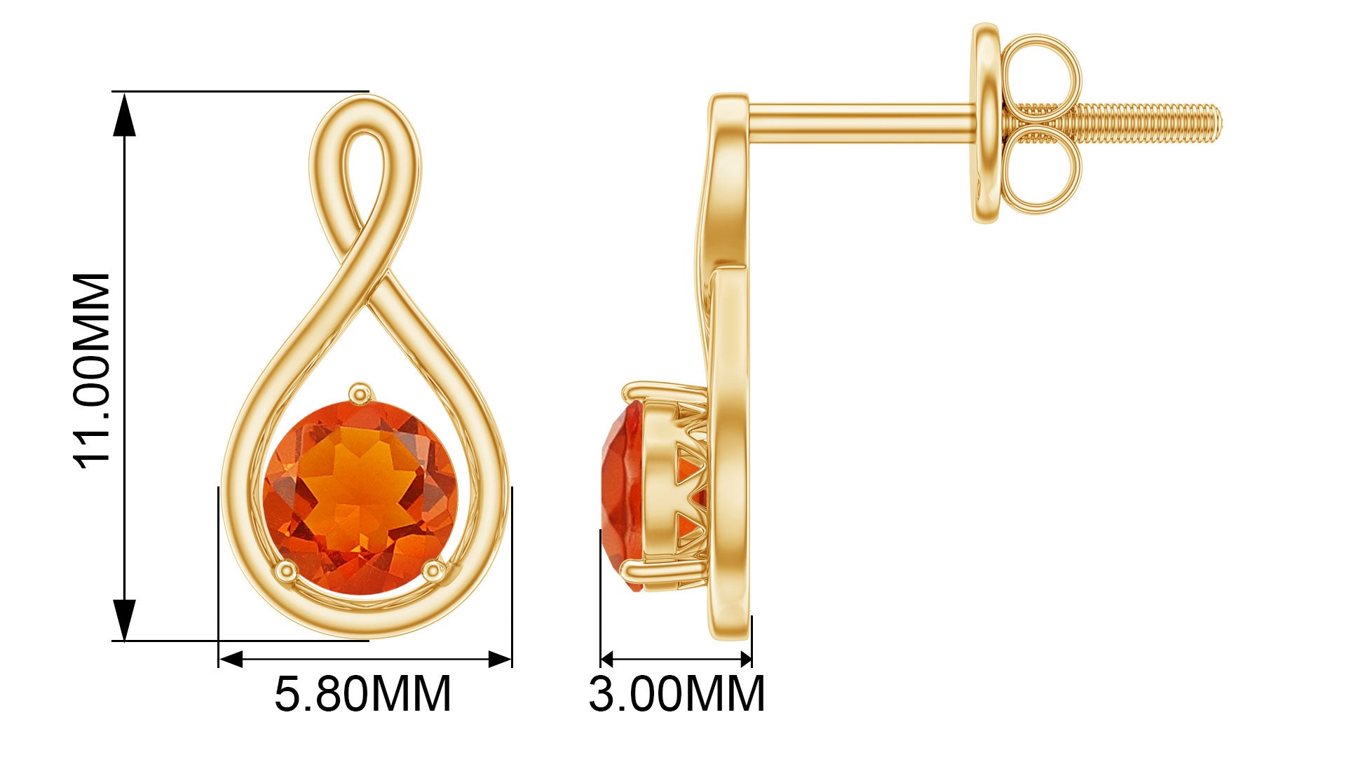 Round Cut Solitaire Fire Opal Infinity Stud Earrings Fire Opal - ( AAA ) - Quality - Rosec Jewels