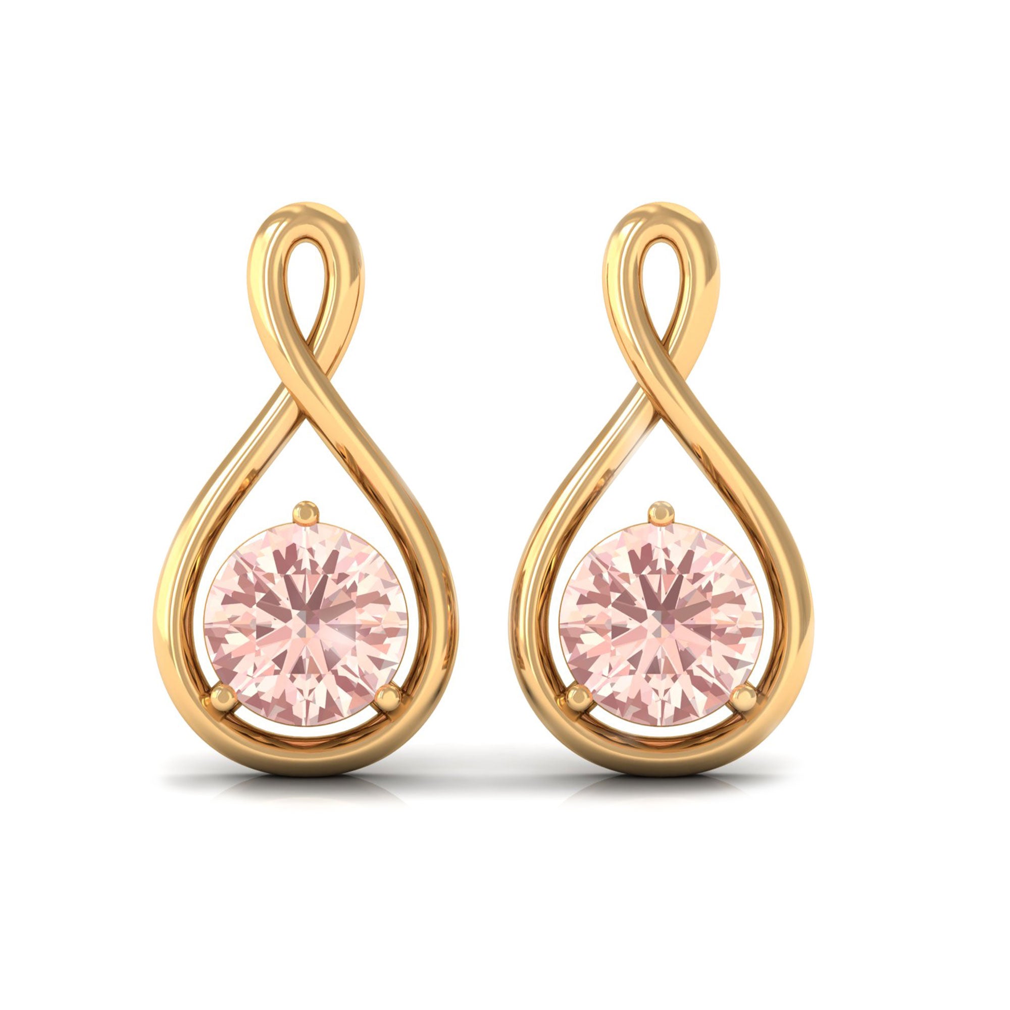 1/2 CT Elegant Morganite Infinity Solitaire Stud Earrings in Gold Morganite - ( AAA ) - Quality - Rosec Jewels