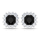 1 CT Classic Black Spinel and Diamond Halo Stud Earrings Black Spinel - ( AAA ) - Quality - Rosec Jewels