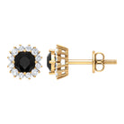 1 CT Classic Black Spinel and Diamond Halo Stud Earrings Black Spinel - ( AAA ) - Quality - Rosec Jewels