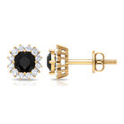 1 CT Classic Black Spinel and Diamond Halo Stud Earrings Black Spinel - ( AAA ) - Quality - Rosec Jewels