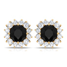 1 CT Classic Black Spinel and Diamond Halo Stud Earrings Black Spinel - ( AAA ) - Quality - Rosec Jewels