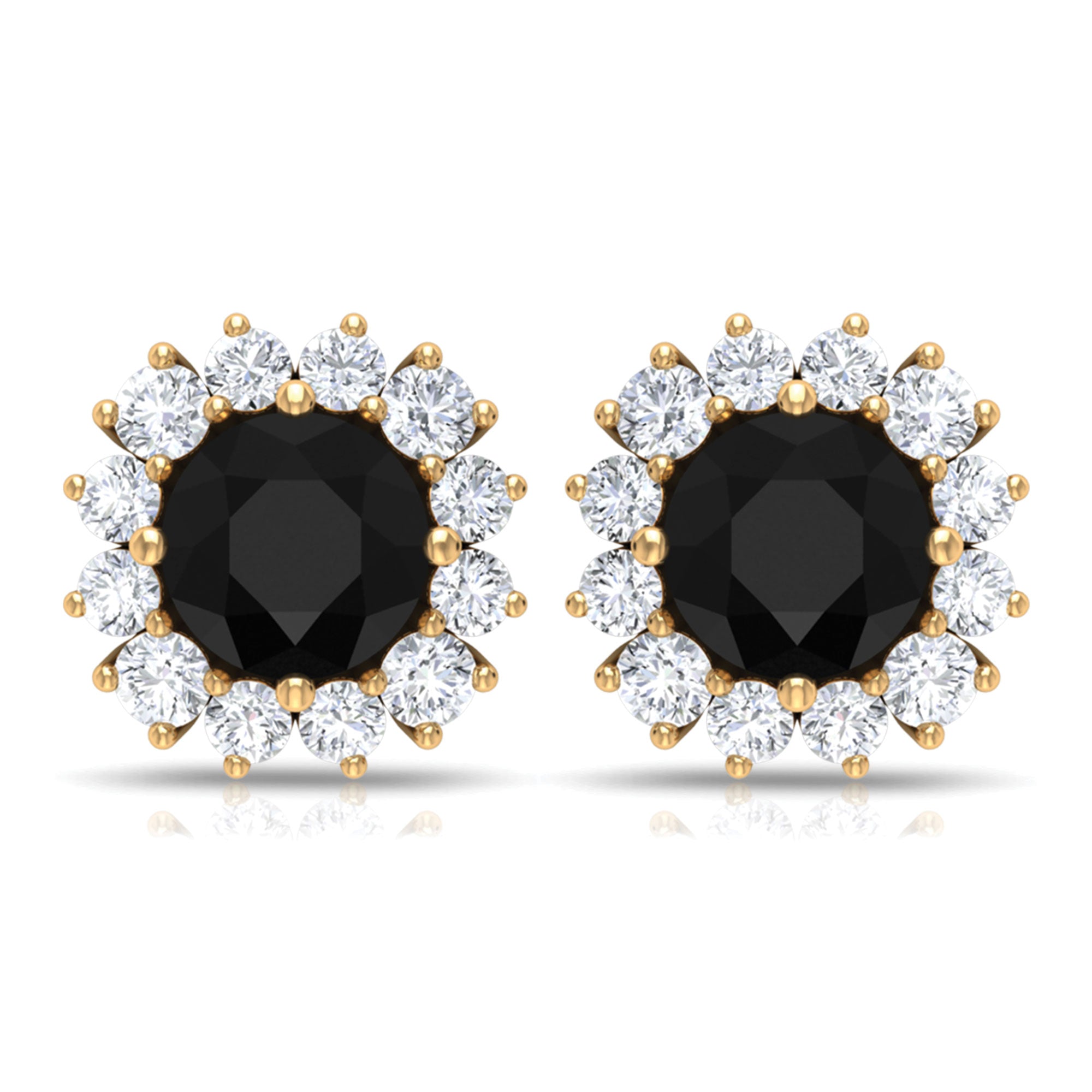 1 CT Classic Black Spinel and Diamond Halo Stud Earrings Black Spinel - ( AAA ) - Quality - Rosec Jewels