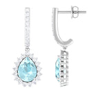 3.25 CT Sky Blue Topaz Teardrop Hoop Earrings with Moissanite Sky Blue Topaz - ( AAA ) - Quality - Rosec Jewels