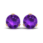 7 MM Round Amethyst Solitaire Stud Earrings in Gold Amethyst - ( AAA ) - Quality - Rosec Jewels