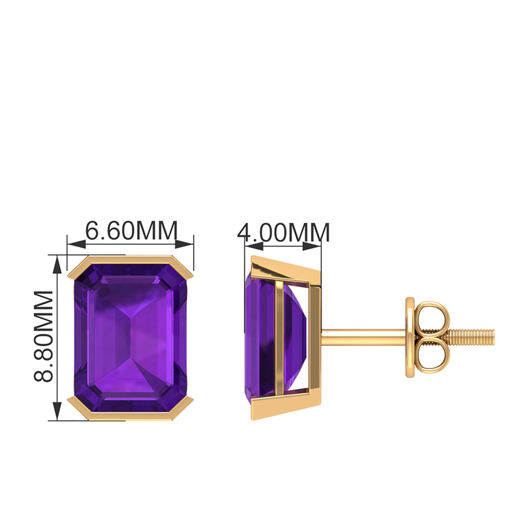 6X8 MM Octagon Cut Amethyst Solitaire Stud Earrings For Women Amethyst - ( AAA ) - Quality - Rosec Jewels