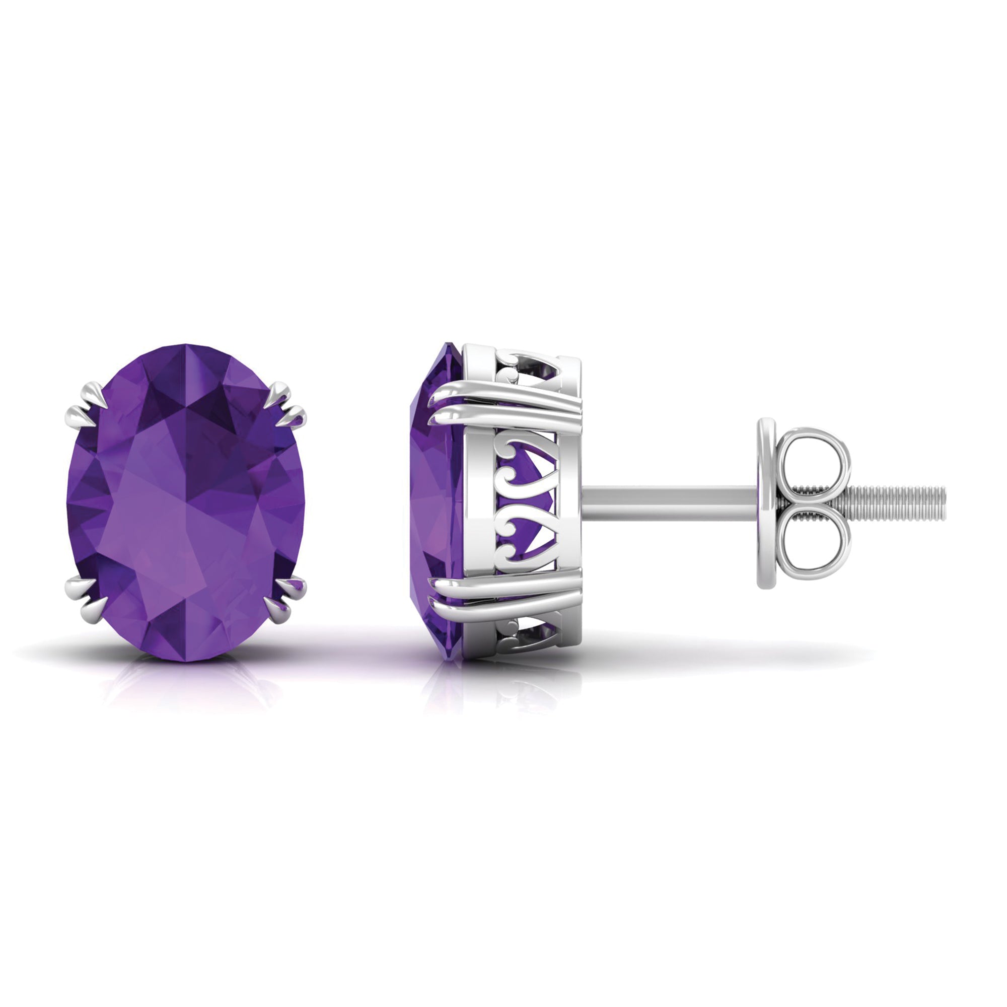 6X8 MM Oval Cut Amethyst Solitaire Stud Earrings in Double Prong Setting Amethyst - ( AAA ) - Quality - Rosec Jewels