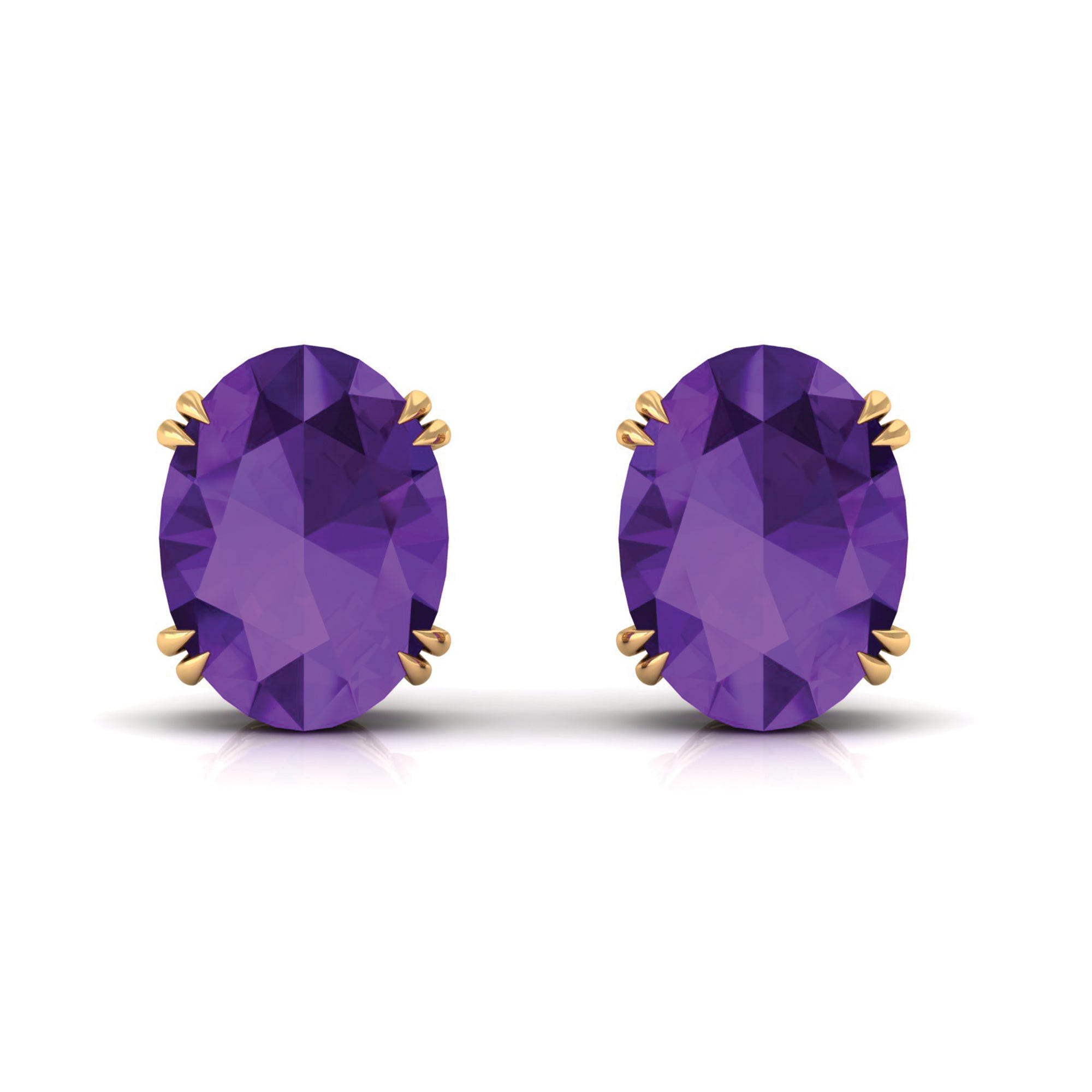 6X8 MM Oval Cut Amethyst Solitaire Stud Earrings in Double Prong Setting Amethyst - ( AAA ) - Quality - Rosec Jewels