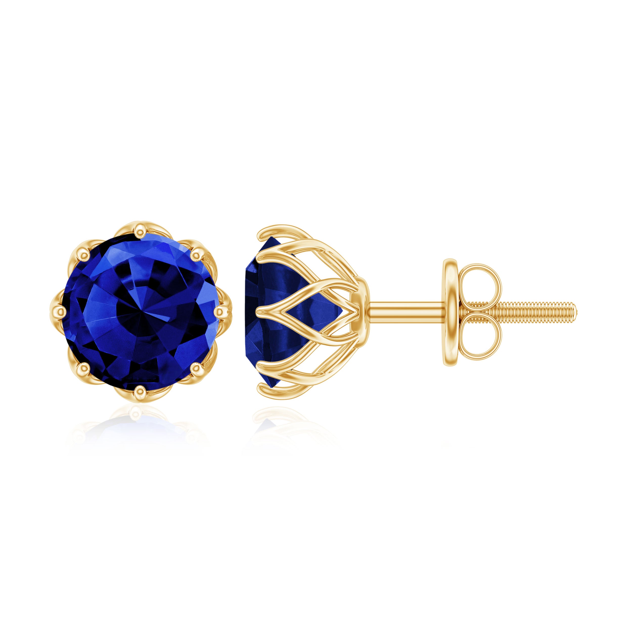 2 CT Created Blue Sapphire Solitaire Stud Earrings in Decorating Prong Lab Created Blue Sapphire - ( AAAA ) - Quality - Rosec Jewels