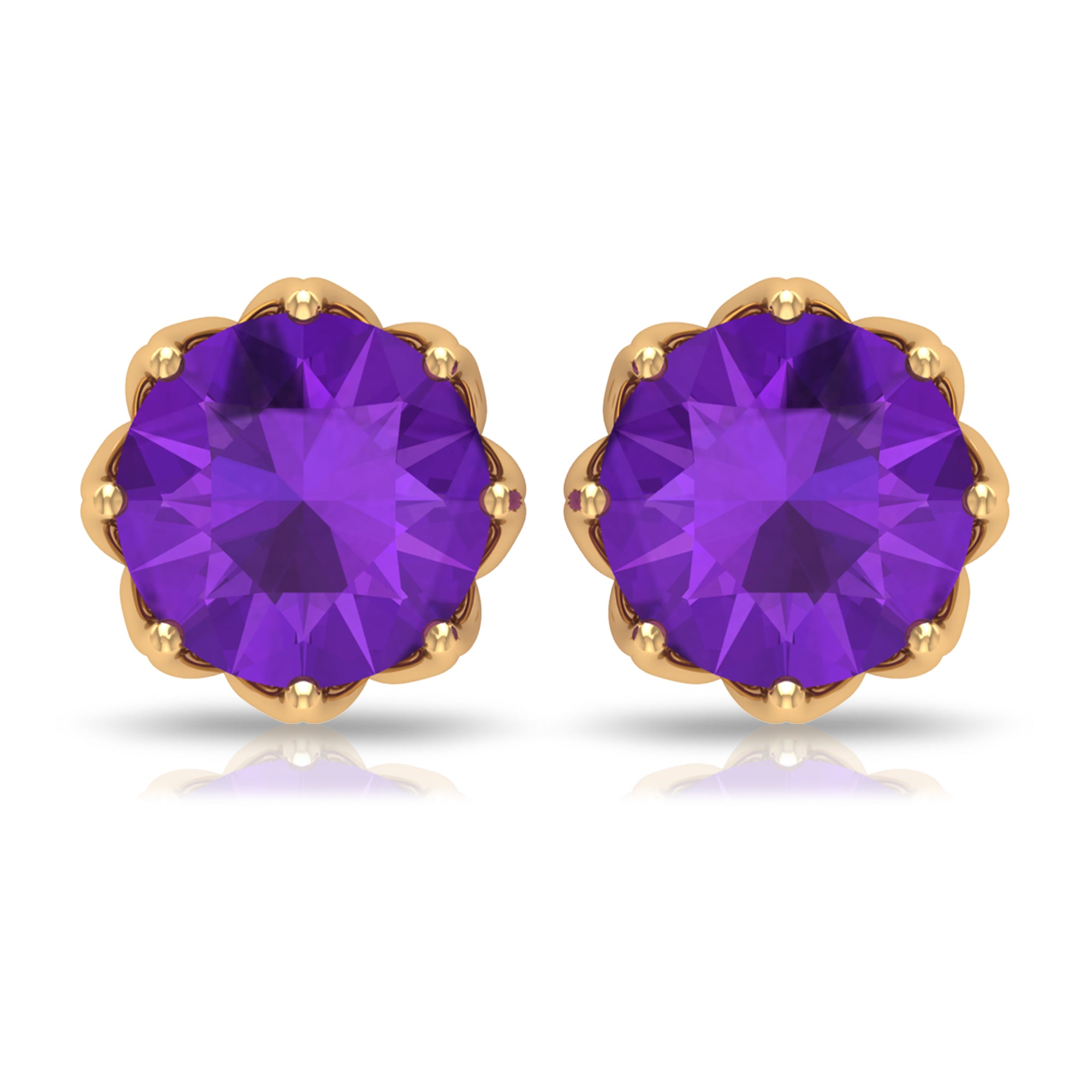 7 MM Decorative Amethyst Solitaire Stud Earrings Amethyst - ( AAA ) - Quality - Rosec Jewels