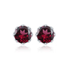 6 MM Decorative Rhodolite Solitaire Stud Earrings Rhodolite - ( AAA ) - Quality - Rosec Jewels