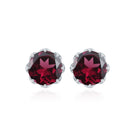 6 MM Decorative Rhodolite Solitaire Stud Earrings Rhodolite - ( AAA ) - Quality - Rosec Jewels