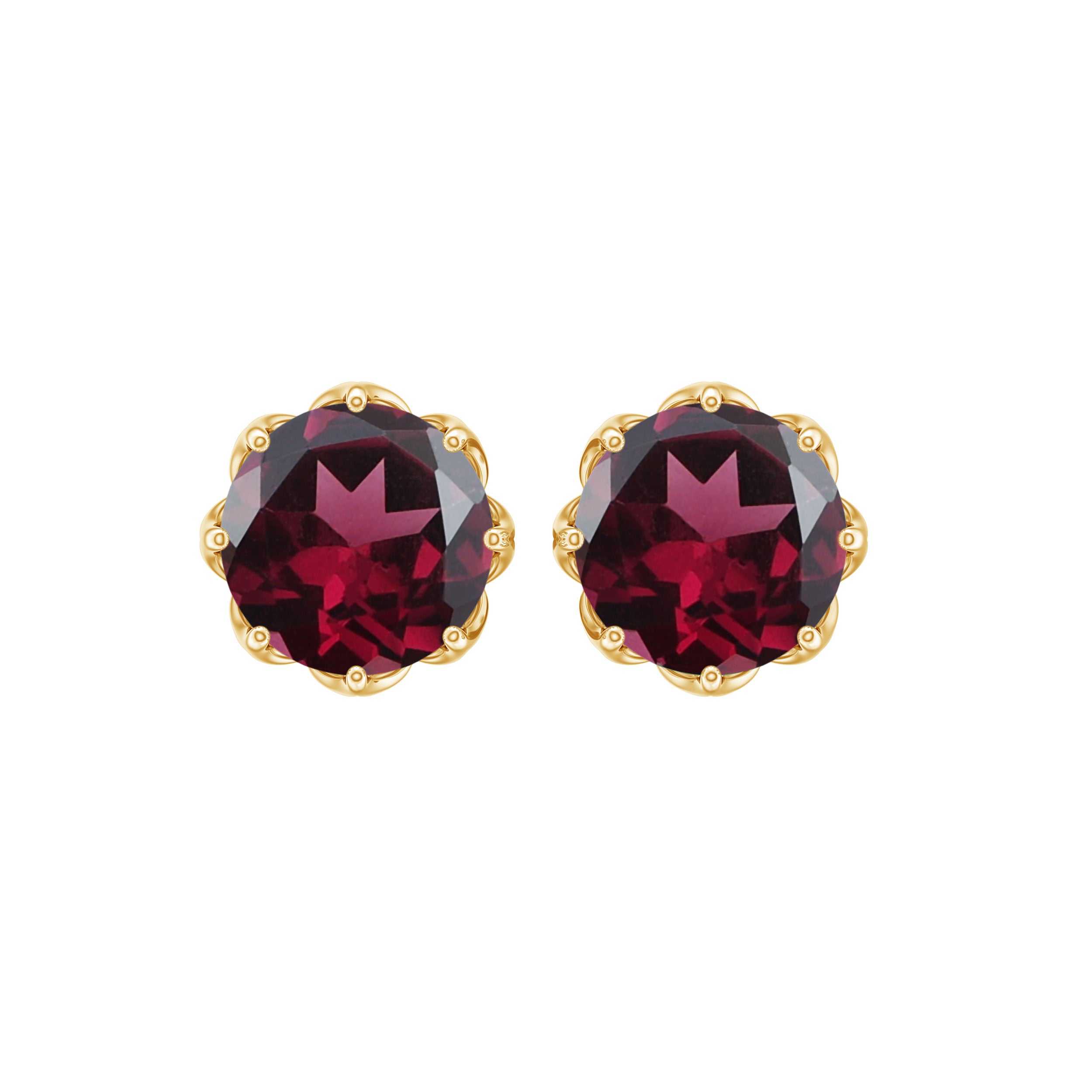 6 MM Decorative Rhodolite Solitaire Stud Earrings Rhodolite - ( AAA ) - Quality - Rosec Jewels