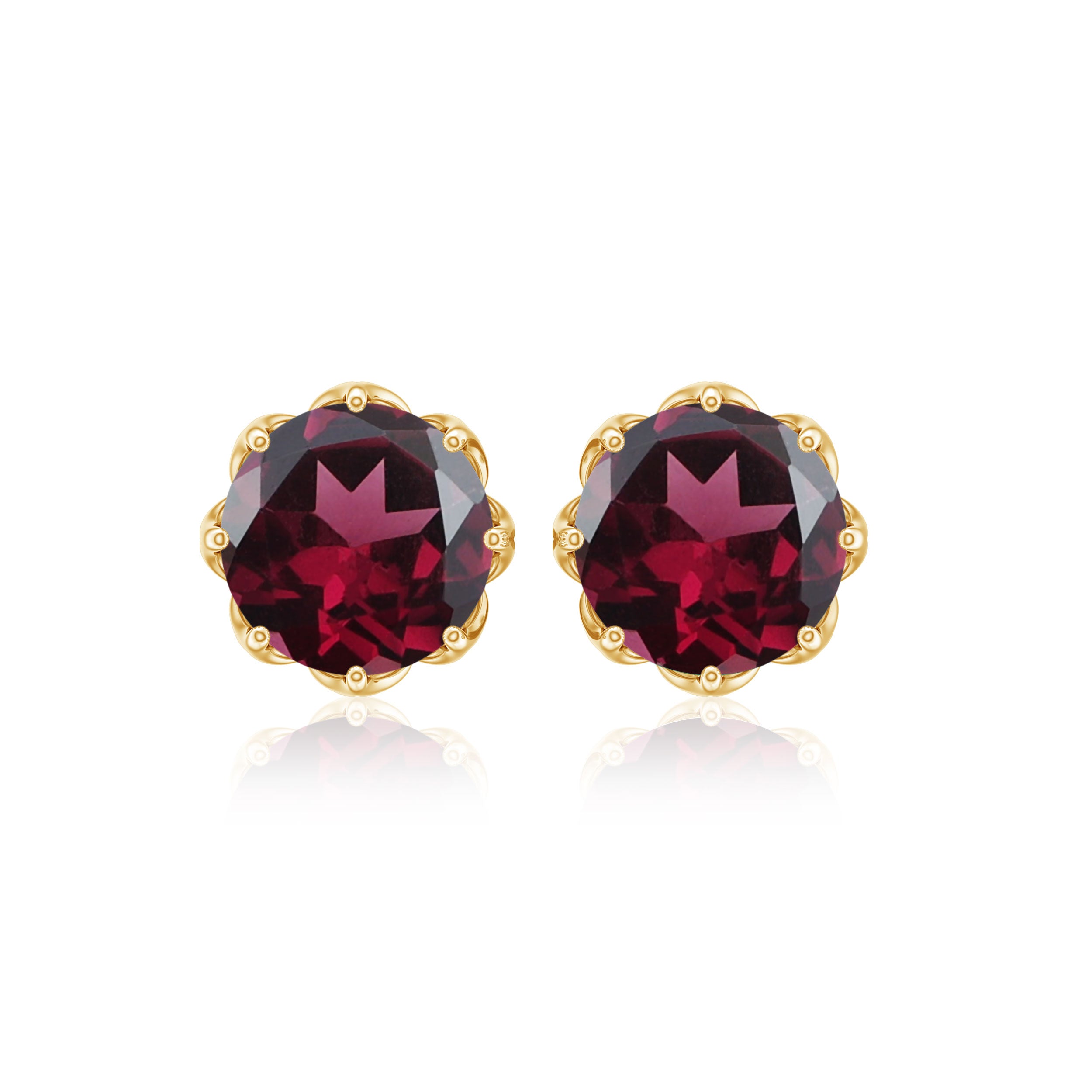 6 MM Decorative Rhodolite Solitaire Stud Earrings Rhodolite - ( AAA ) - Quality - Rosec Jewels