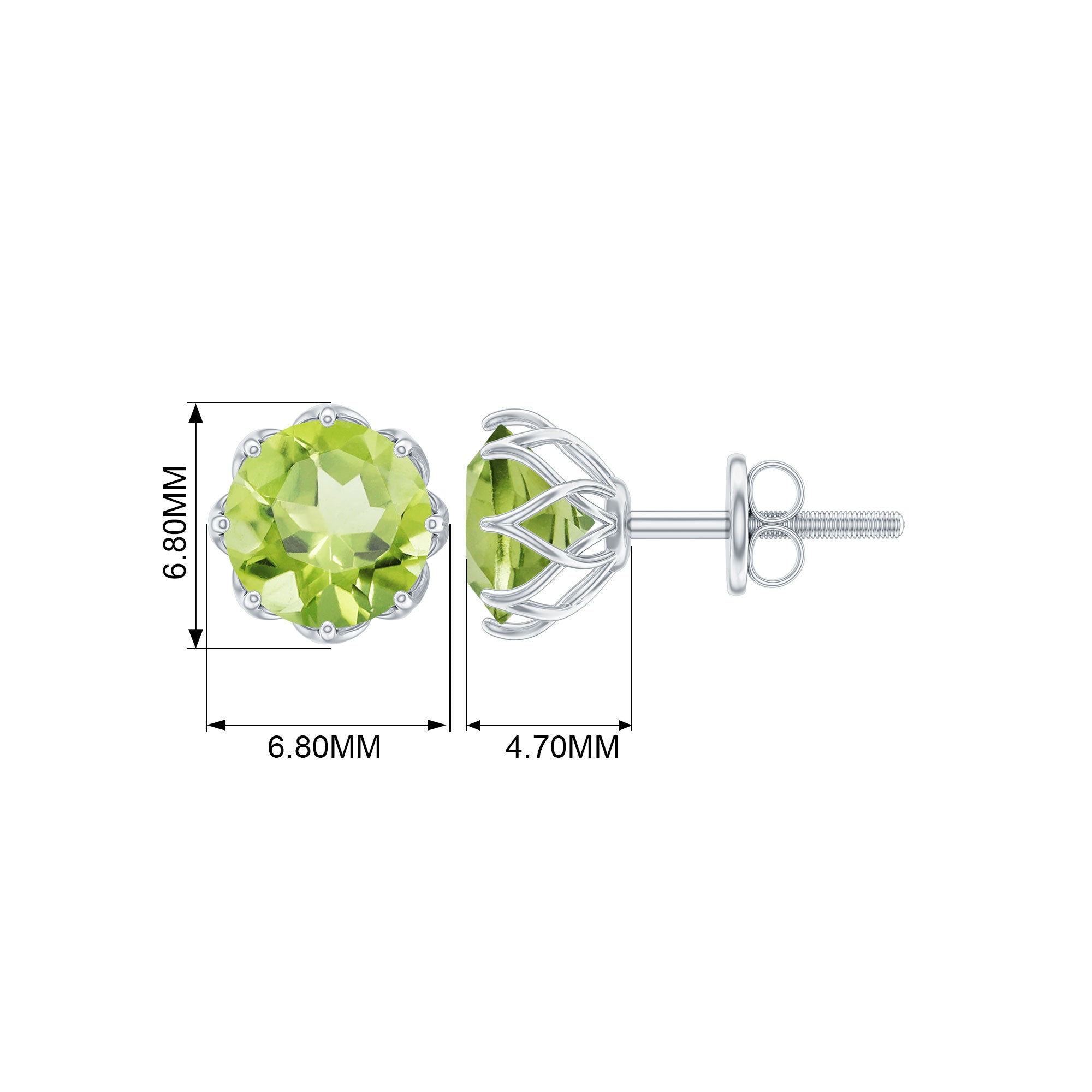 6 MM Decorative Peridot Solitaire Stud Earrings Peridot - ( AAA ) - Quality - Rosec Jewels