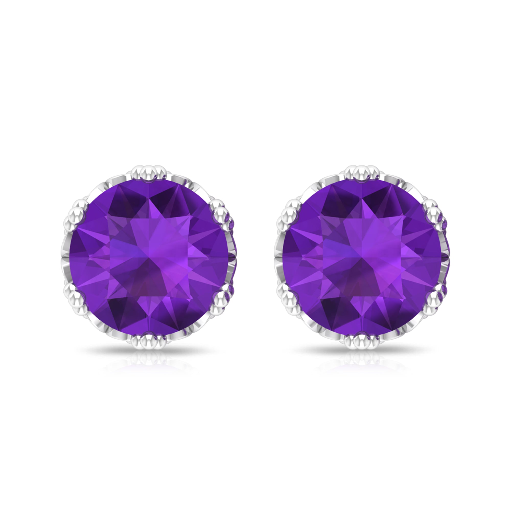 7 MM Round Cut Real Amethyst Solitaire Crown Stud Earrings Amethyst - ( AAA ) - Quality - Rosec Jewels