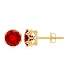 2 CT Lab Created Ruby Solitaire Stud Earring in Crown Setting Lab Created Ruby - ( AAAA ) - Quality - Rosec Jewels