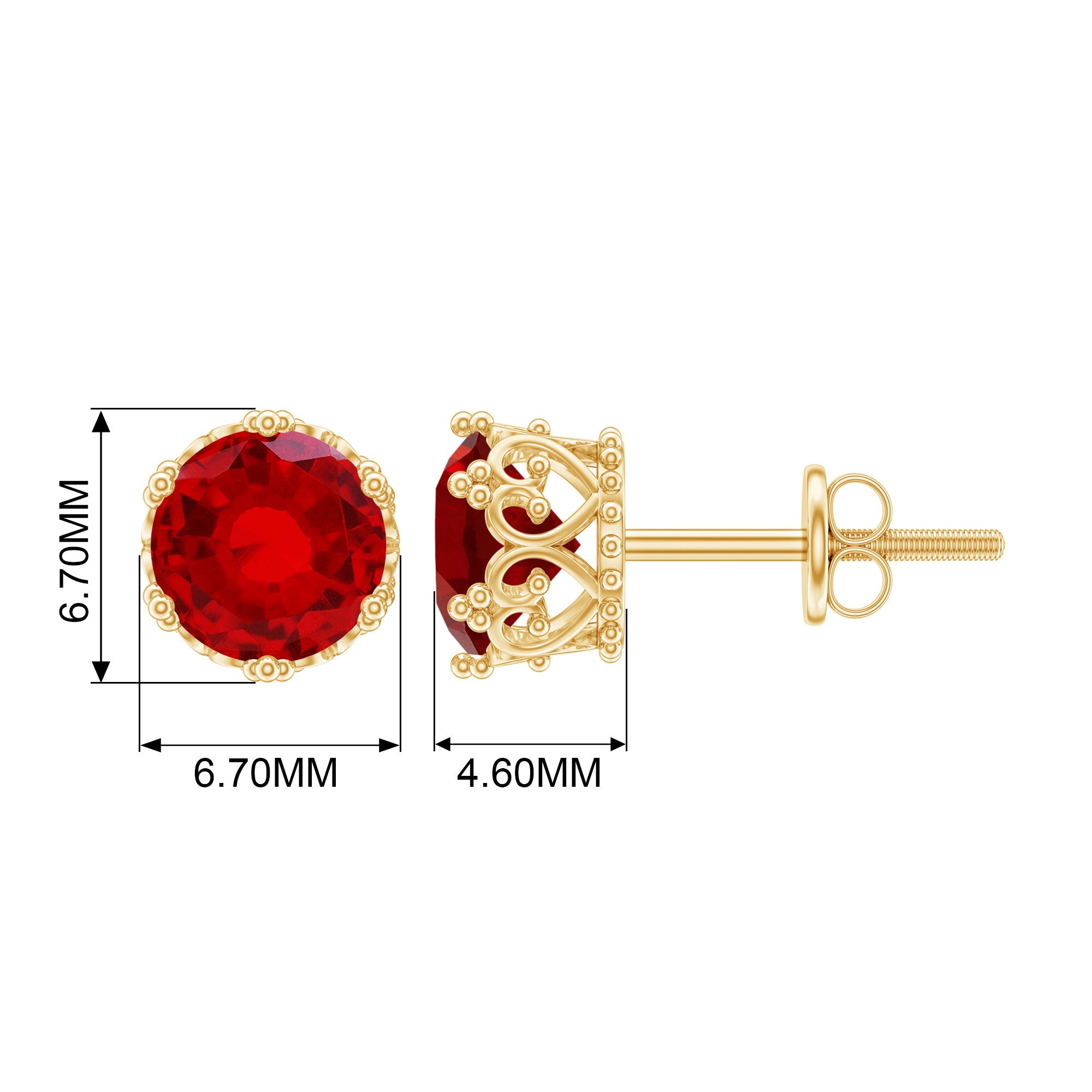 2 CT Lab Created Ruby Solitaire Stud Earring in Crown Setting Lab Created Ruby - ( AAAA ) - Quality - Rosec Jewels