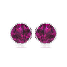 6 MM Rhodolite Solitaire Crown Stud Earrings Rhodolite - ( AAA ) - Quality - Rosec Jewels