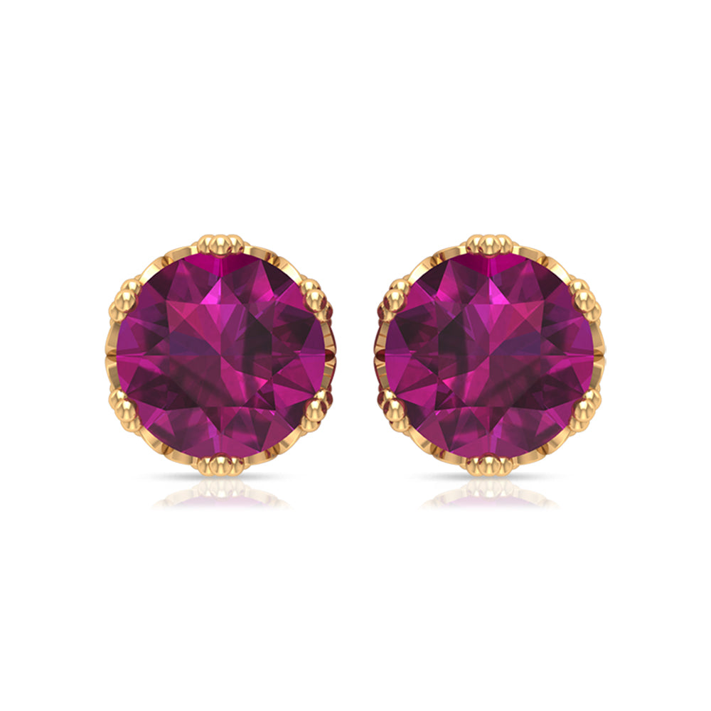 6 MM Rhodolite Solitaire Crown Stud Earrings Rhodolite - ( AAA ) - Quality - Rosec Jewels