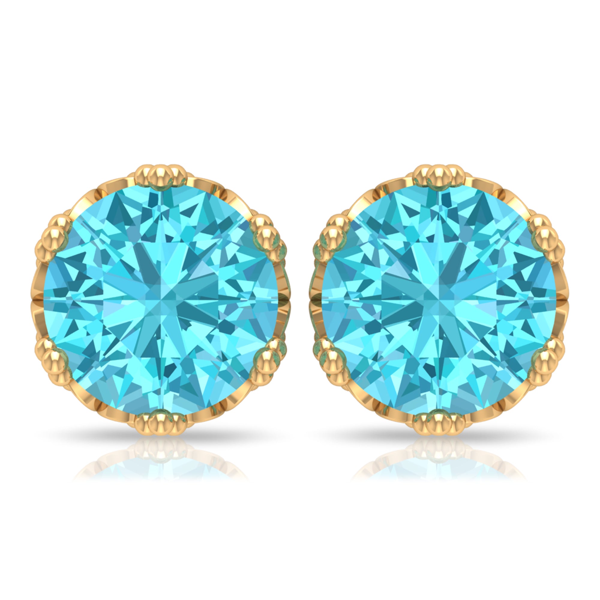 6 MM Swiss Blue Topaz Solitaire Crown Stud Earrings Swiss Blue Topaz - ( AAA ) - Quality - Rosec Jewels