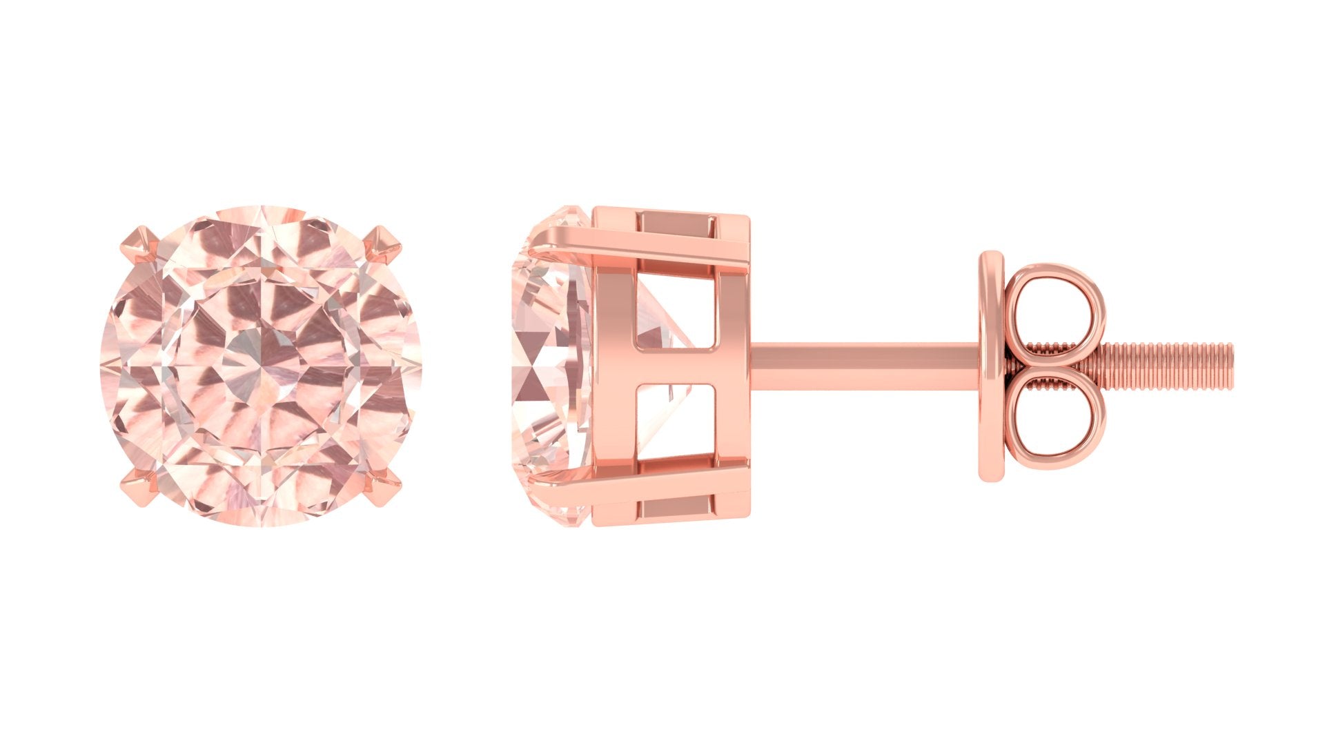 6 MM Morganite Solitaire Stud Earrings Morganite - ( AAA ) - Quality - Rosec Jewels