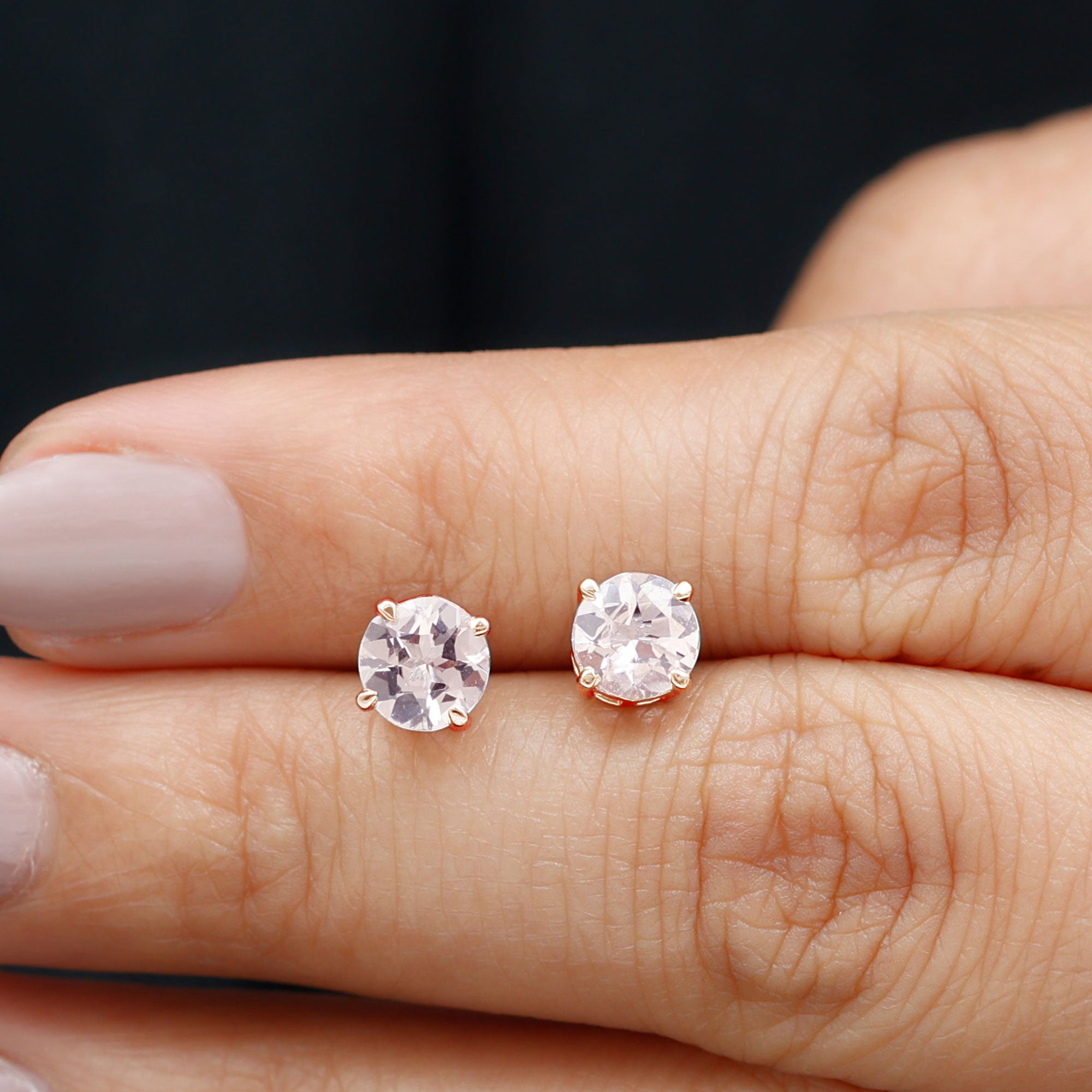 6 MM Morganite Solitaire Stud Earrings Morganite - ( AAA ) - Quality - Rosec Jewels