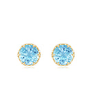 Lotus Basket Set Aquamarine Solitaire Stud Earrings with Diamond Accent Aquamarine - ( AAA ) - Quality - Rosec Jewels