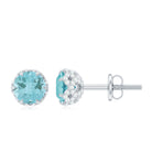 Lotus Basket Set Sky Blue Topaz Solitaire Stud Earrings with Diamond Sky Blue Topaz - ( AAA ) - Quality - Rosec Jewels