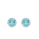 Lotus Basket Set Sky Blue Topaz Solitaire Stud Earrings with Diamond Sky Blue Topaz - ( AAA ) - Quality - Rosec Jewels